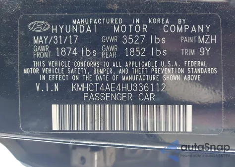 2017 Hyundai Accent Se z USA, uszkodzony, nr VIN KMHCT4AE4HU336112